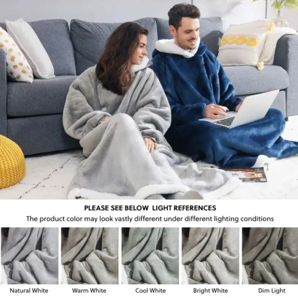 180cm Super Long Flannel Blanket Pyjamas with Sleeves Winter Hoodies Sweatshirt Women Men Pullover Fleece Giant Oversized Outdoo - Badiee Stylez