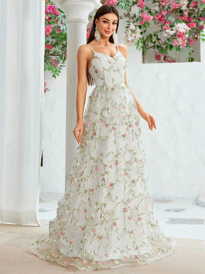 European and American Style Mesh New Embroidered Dress, Photo Party, Dance Party, Embroidered Evening Dress, Sweet Dress, 2025 Badiee Stylez