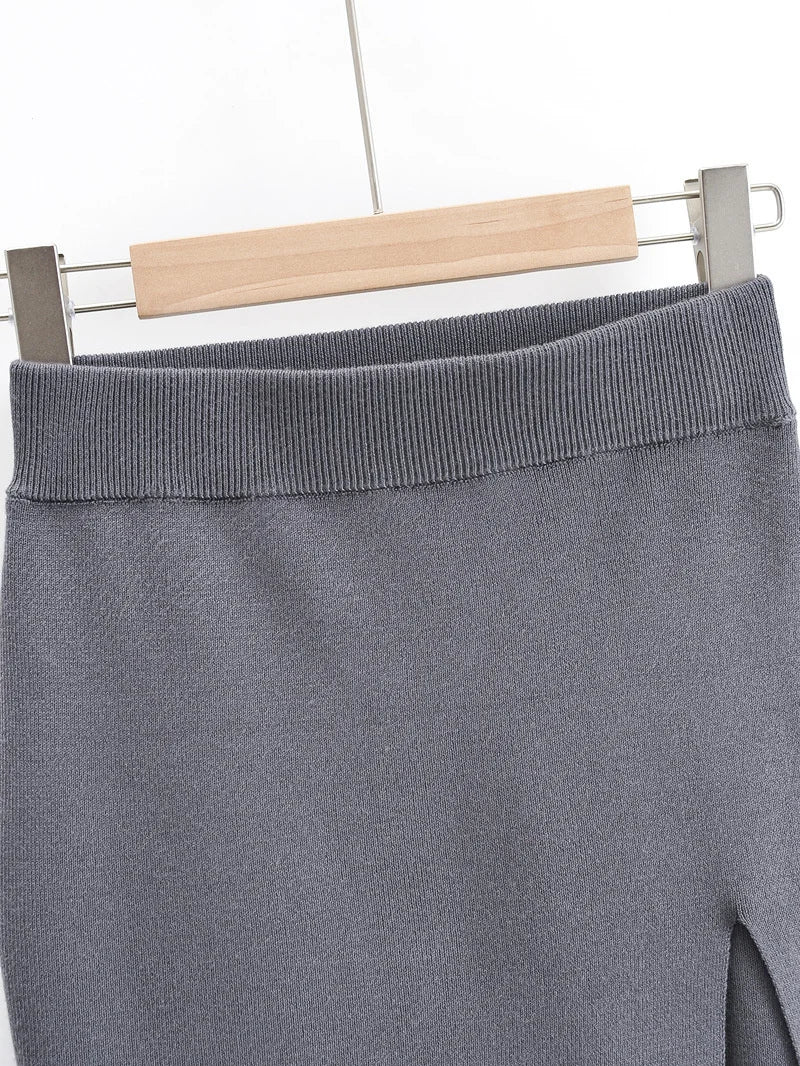 Knitting Women Skirts Side Split Brown Solid High Waist Autumn Fashion Skinny Harajuku E-Girl Female Short Skirt QT047