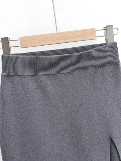 Knitting Women Skirts Side Split Brown Solid High Waist Autumn Fashion Skinny Harajuku E-Girl Female Short Skirt QT047