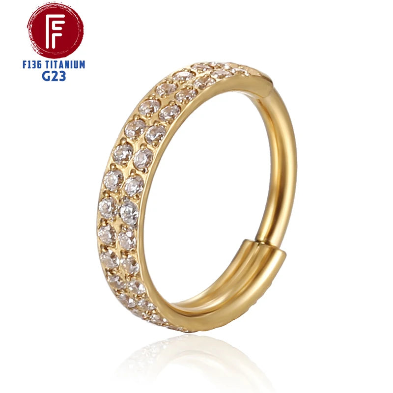 G23 Titanium Side Prong Set Half Circle Cubic Hinged segment Zircon Nose Cilcker Conch Piercing 6/8/10/11/12mm Hoops bh063 Gold