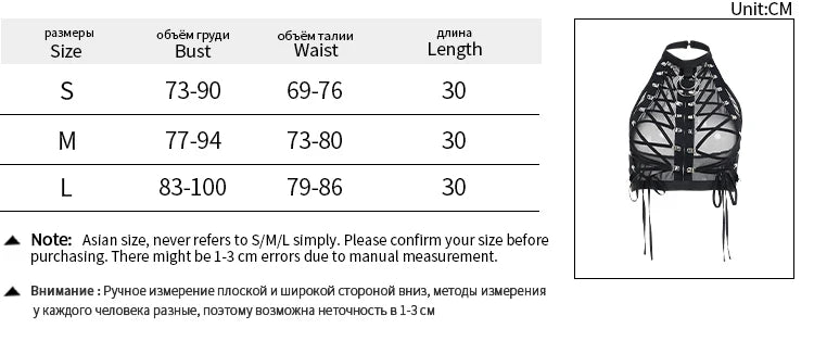 Gothic Punk Ring Halter Top Bodycon Lace Up Crop Bandage Tank Tops Y2k Mesh T Shirt Exotic Vest Sexy Hollow Out Backless Caims