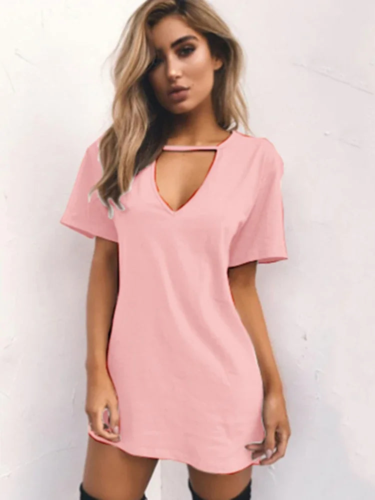 Sexy Elegant Dress Wrap Deep V Neck Cut Out Loose Dress Women Solid Color Short Sleeve Mini Dress Club Party Vestidos Badiee Stylez