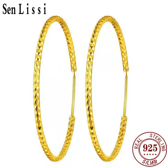 Senlissi - New Fashion 18k Gold Plated 925 Sterling Silver Women's Hoop Earrings 2.0mm Fashion Earring Rose Gold Cерьги Kольца 0