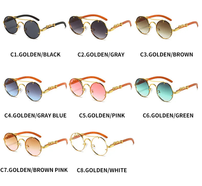 Vintage Round Sunglasses Men Women Luxury Brand Designer Cheetah Metal Casual Eyewear UV400