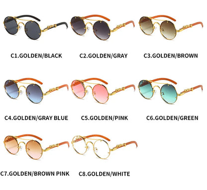 Vintage Round Sunglasses Men Women Luxury Brand Designer Cheetah Metal Casual Eyewear UV400