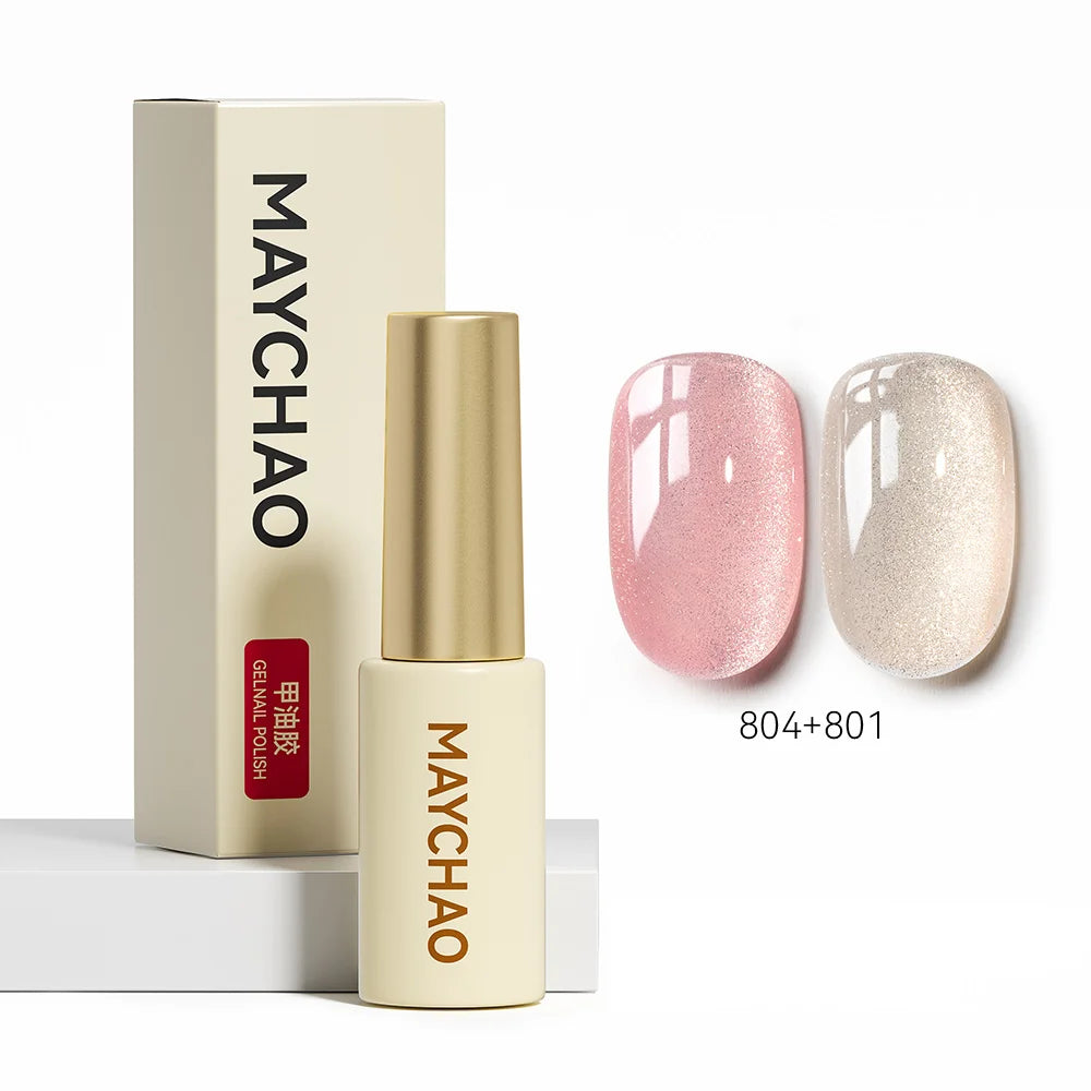 MAYCHAO 5ML Gel Nail Polish 9D Laser Diamond Glitter Cat Eye Gel Semi-Permanent Soak Off UV LED Gel Nail Manicure Tools Nail Art 804And801