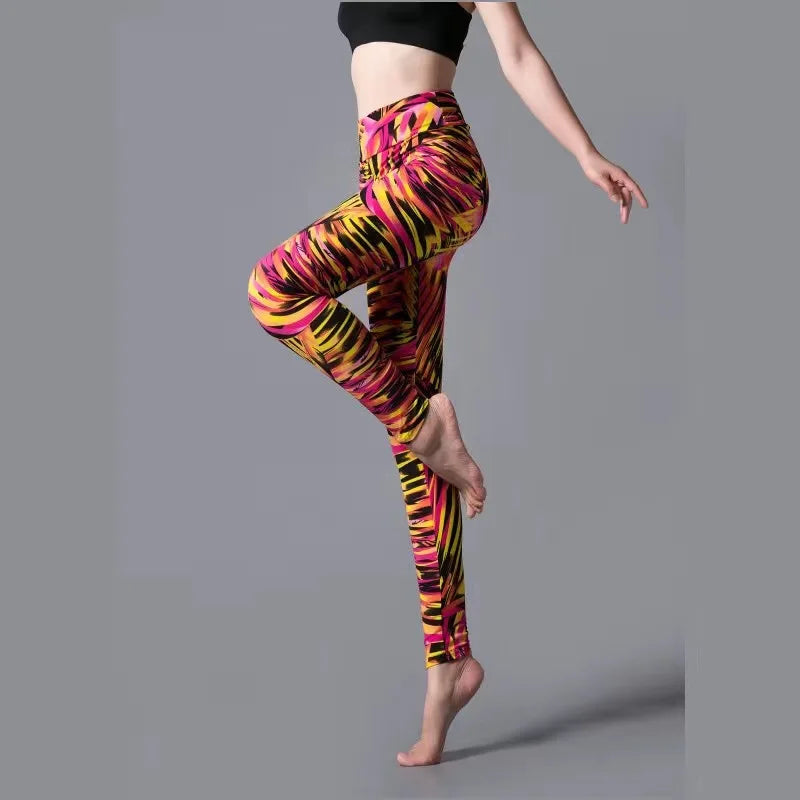 CUHAKCI High Waist Animal Printed Leggings Soft Stretchy Women Sexy Leopard Print Pencil Pants Sport Fitness Yoga Leggings S-2XL PD93 Color Stripe