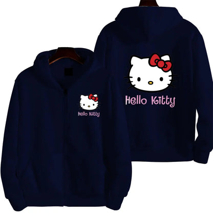 Women's Zipper Hoodie Autumn and Winter New Cute Kawaii Sanrio Hello Kitty Pattern Sweatshirt 2024 Streetwear Women's Clothing Sanrio Hoodie-077