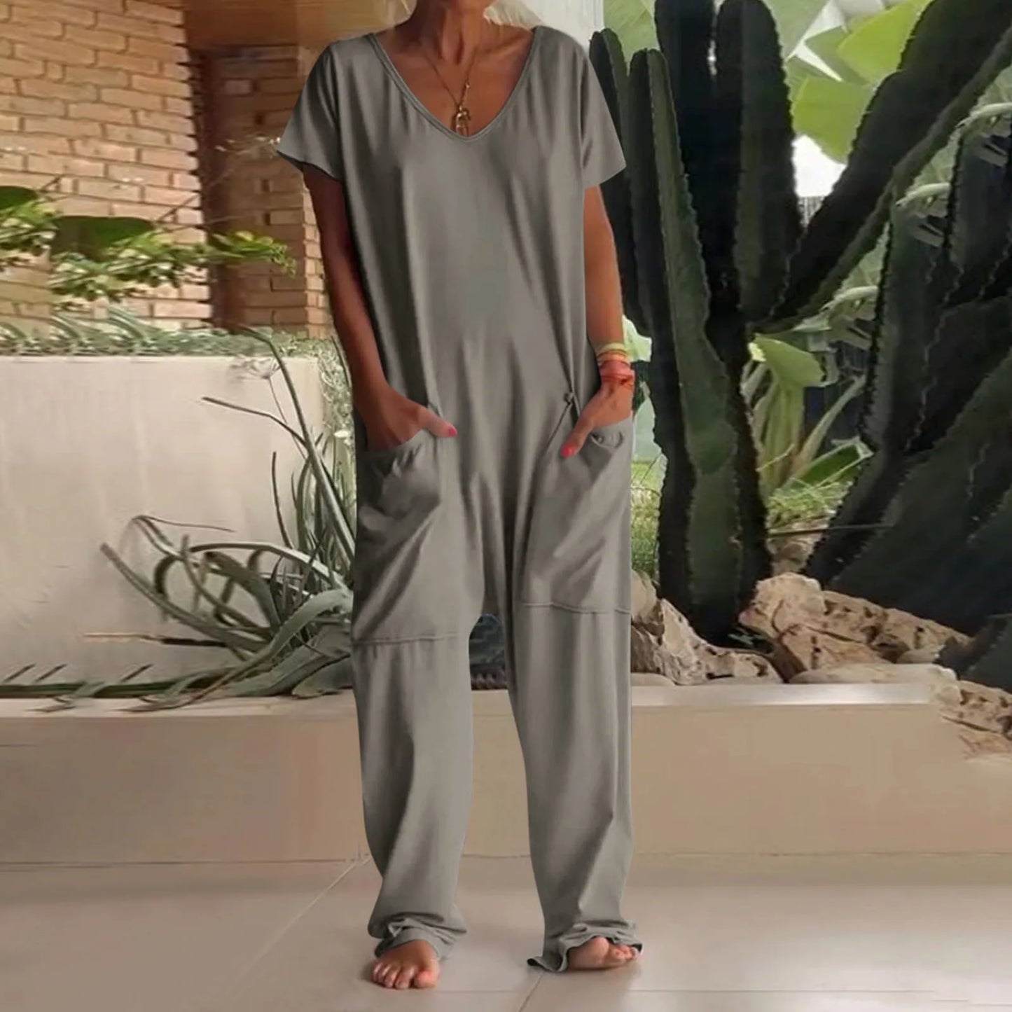 jumpsuit women Fashion Casual Short Sleeve Jumpsuits Loose and comfortable Pullover bodysuit With Pockets trend monos largos Badiee Stylez