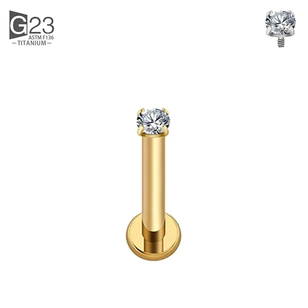 ASTM F136 Titanium 2/2.5/3/4mm CZ Labret Stud 16G Tragus Helix Cartilage Conch Flatback Earlobe Piercing Body Jewelry Gold 2mm CZ