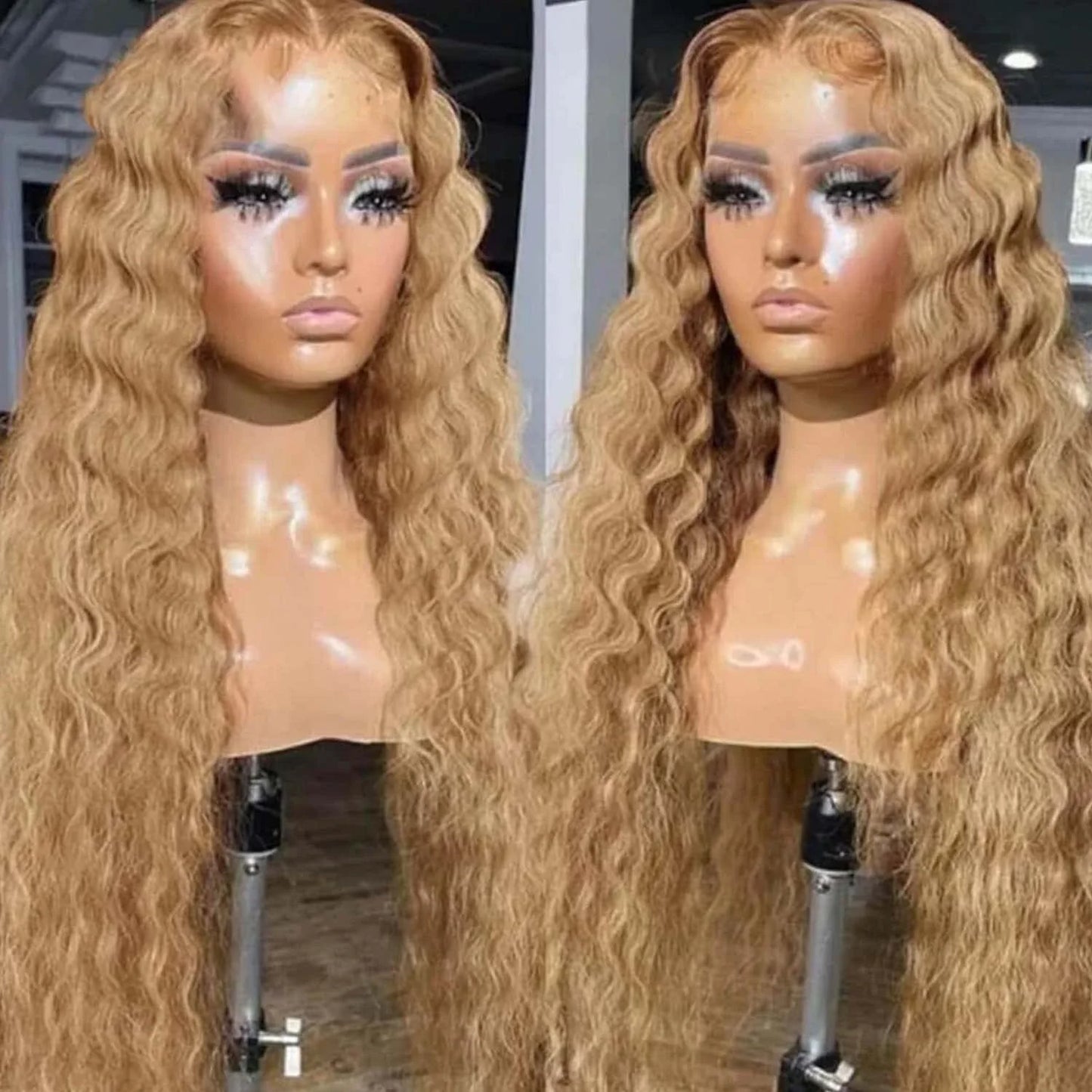 Honey Blonde Lace Front Curly Wigs Human Hair Deep Wave 13x6 HD Lace Frontal Wigs for Women 30 inch Colored Wigs Cheap on Sale