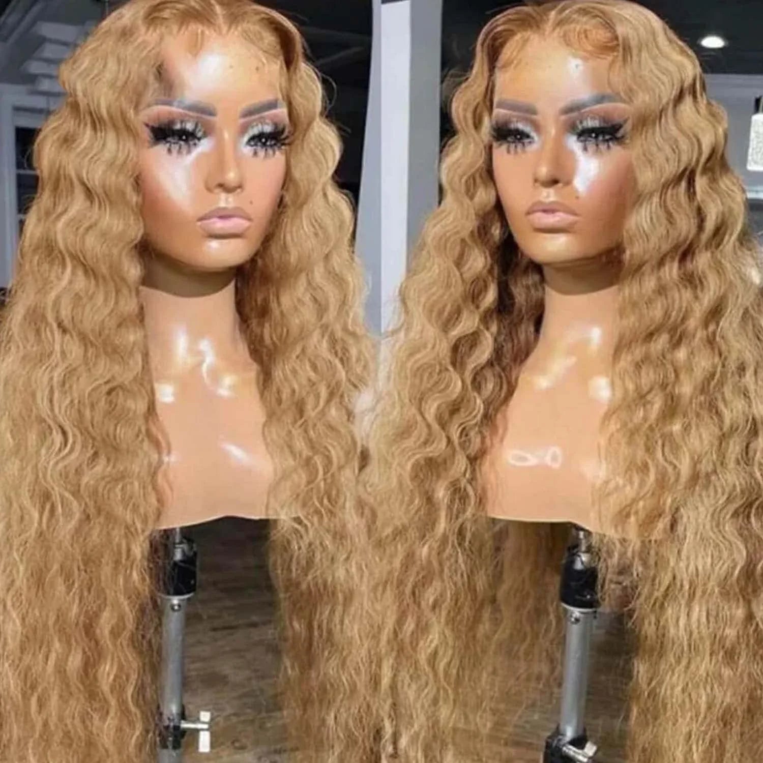 Honey Blonde Lace Front Curly Wigs Human Hair Deep Wave 13x6 HD Lace Frontal Wigs for Women 30 inch Colored Wigs Cheap on Sale