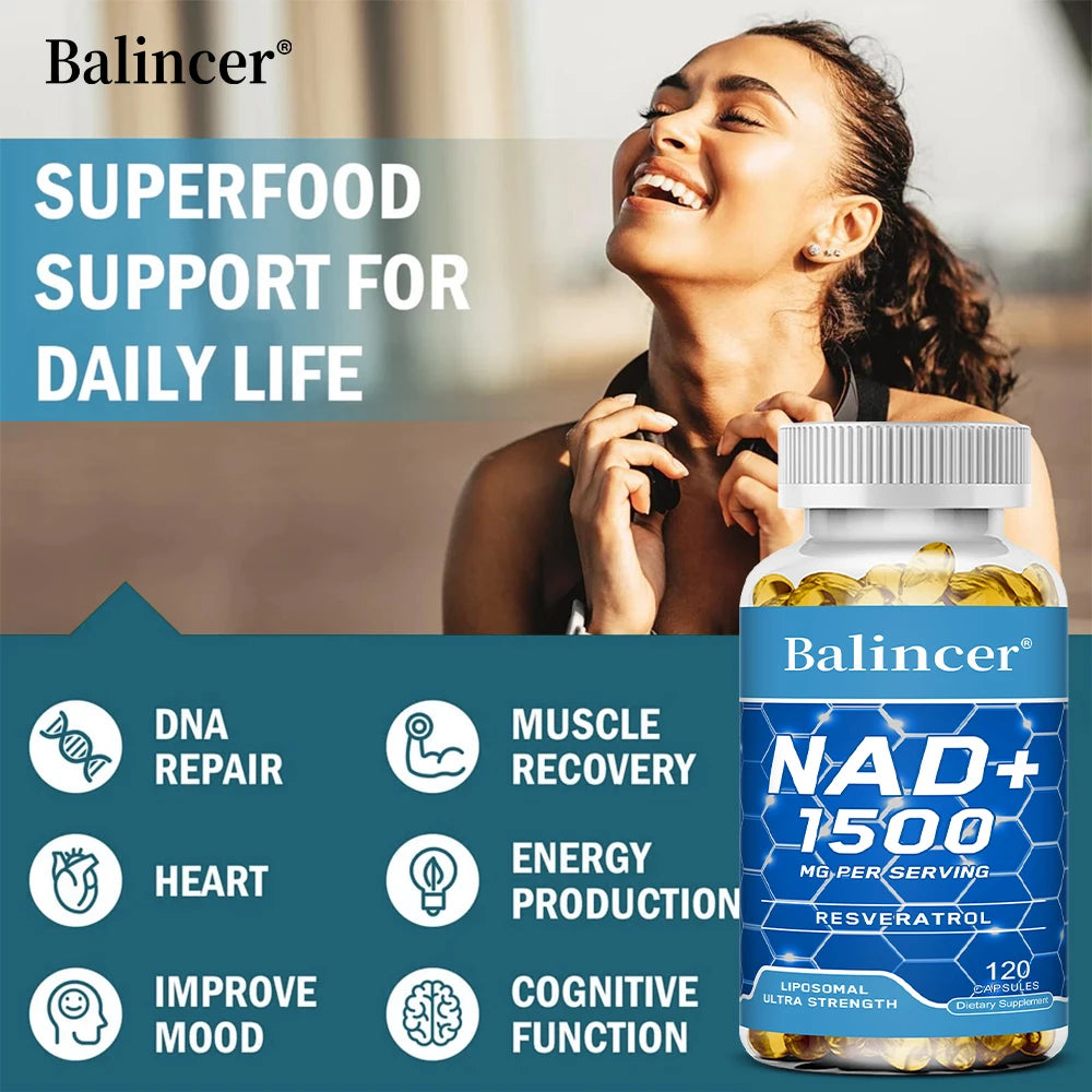 NAD+Supplements,with Resveratrol,Natural Energy Supplement,Support Cell Health,Anti-aging,Enhance Immunity-120 Capsules