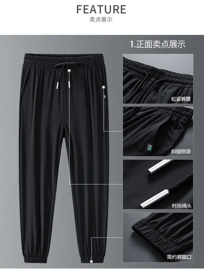 Men Pants Ice Silk Elastic Plus Size 6XL 7XL 8XL Quick Dry Summer Beach Thin Breathable Home Trousers Brand Stretch Lightweight