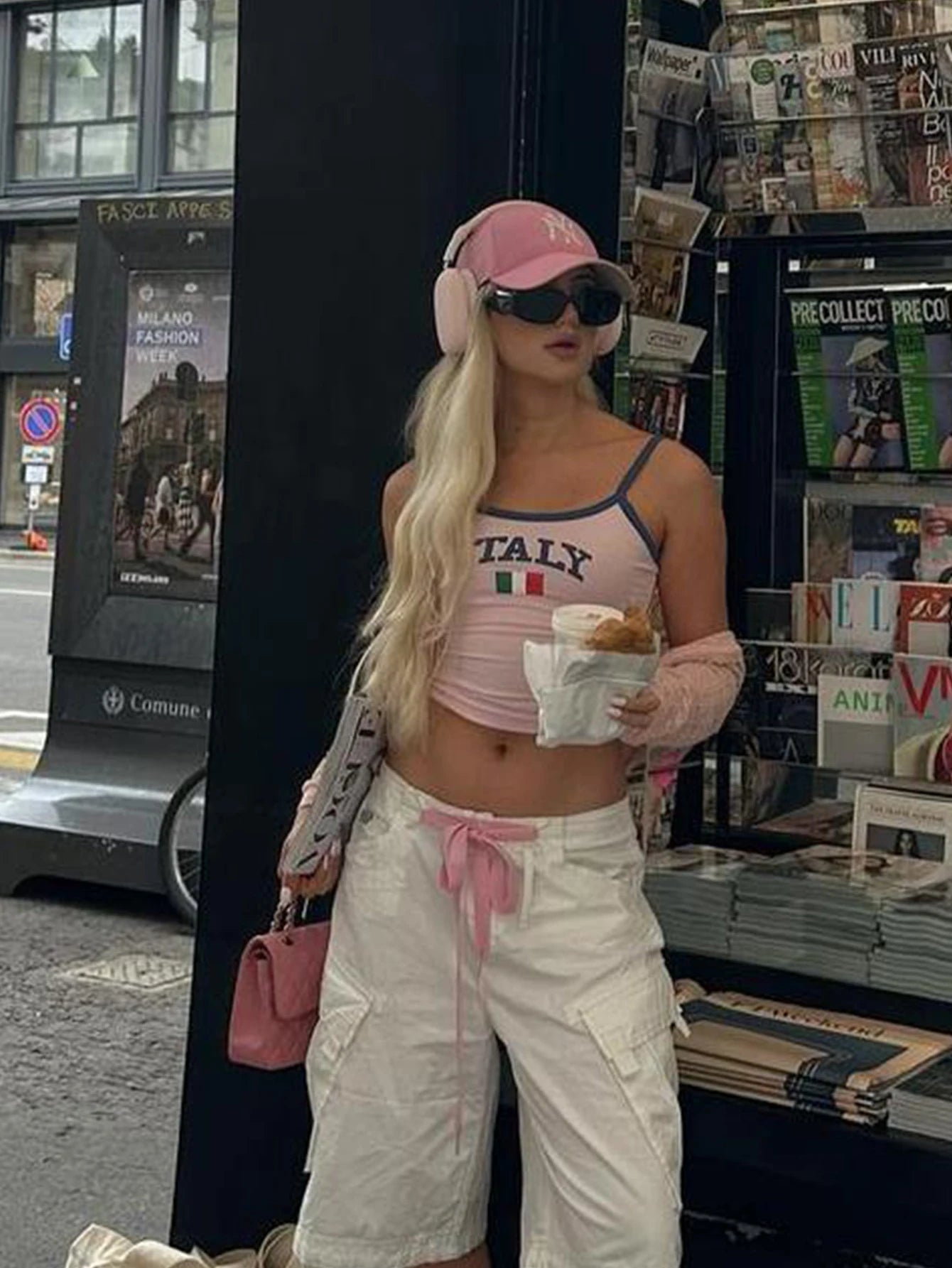 ITALIA Embroidery Sleeveless Crop Top Pink Sexy Basic Patchwork Summer Casual Camis Backless Y2k Vintage Tank Tops Women