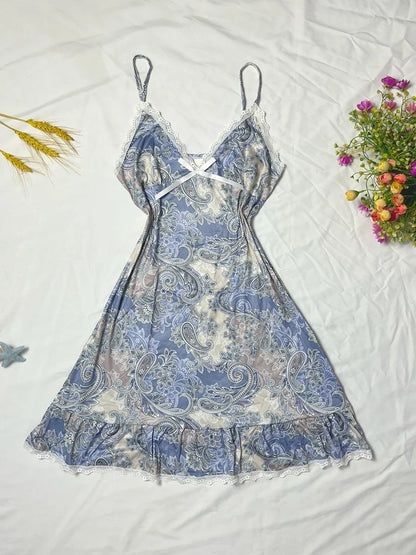 SUKAE Vintage Court Style Women Nightgown Elegant Nightdress Woman Sexy Lingeries Sling V-neck Slim Dress Summer Milk Silk Skirt Badiee Stylez