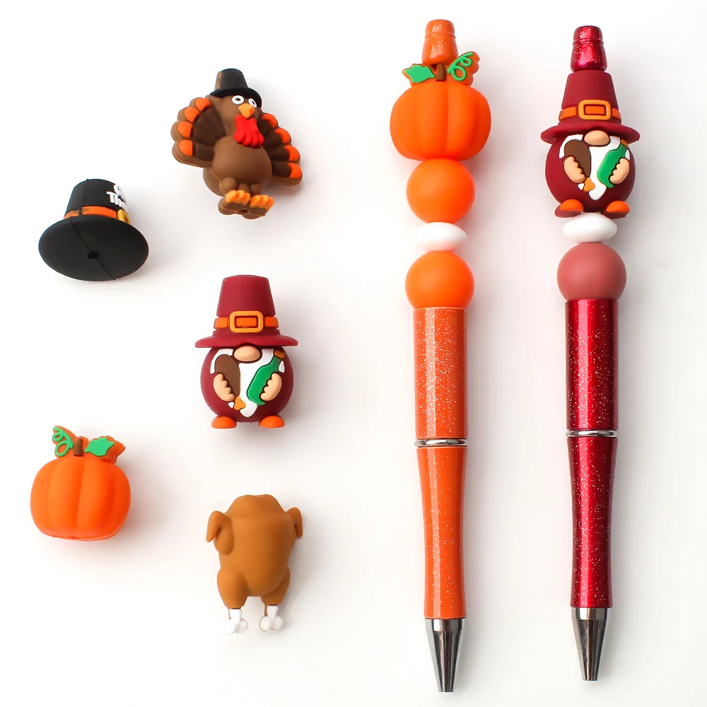 5/10/20pcs Thanksgiving Silicone Beads 3D Pumpkin Turkey Focal Beads for Jewelry Lanyards Keychain Bracelet Making Pen Decor