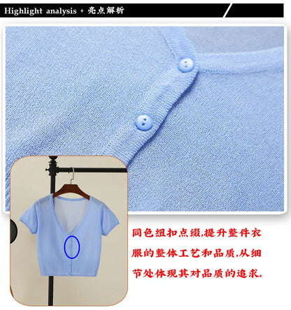 Outerwear Jerseys Summer Cardigan Women Cropped Blouses Korean Fashion Style Cute V-neck Women's Coat Black Bolero Woman Basic