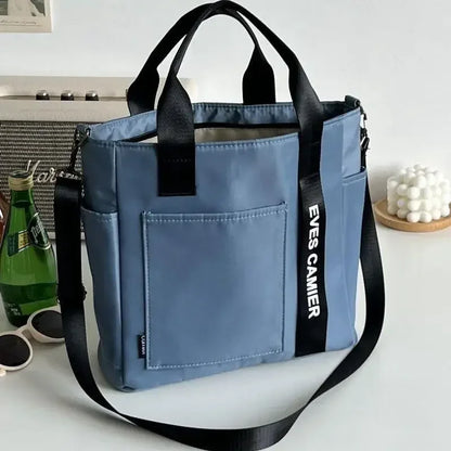 New Casual Tote Large Capacity Shoulder Bag Nylon Waterproof Canvas Handbag Simple Fashion Messenger Bags For Schoolgirl Blue