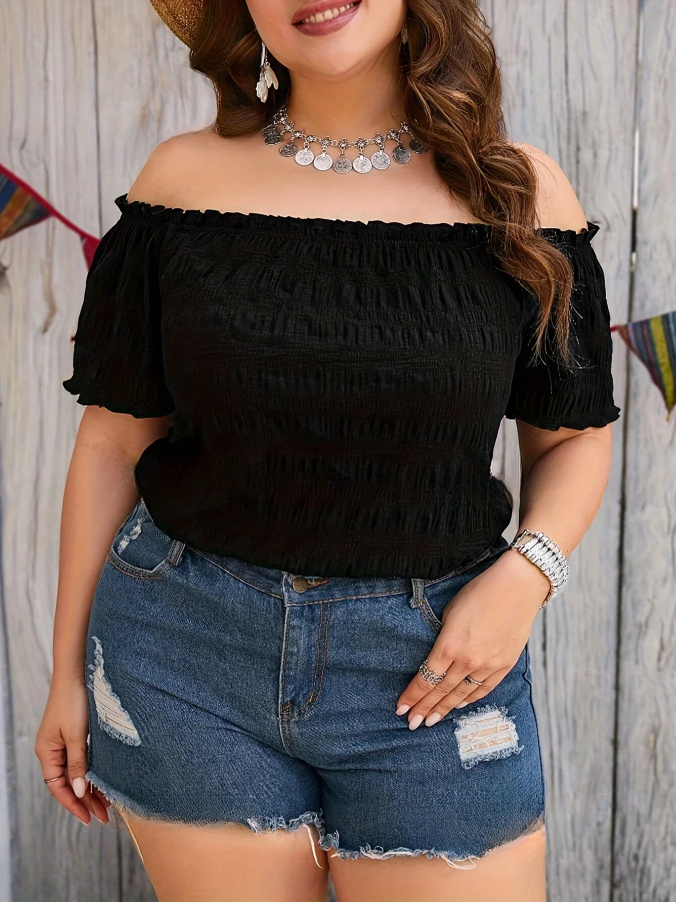 Plus Size Summer Women Elegant Off The Shoulder Dress Casual Fashion Solid Tops Office Lady Loose Curve Clothing black