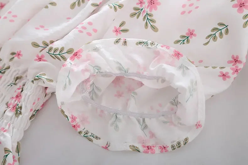 Sweet Broken Flower Slash Neck Women Blouse Agaric Edge Pleat Design Slim Elastic Waist Cropped Top Cute Chiffon T-shirt Summer