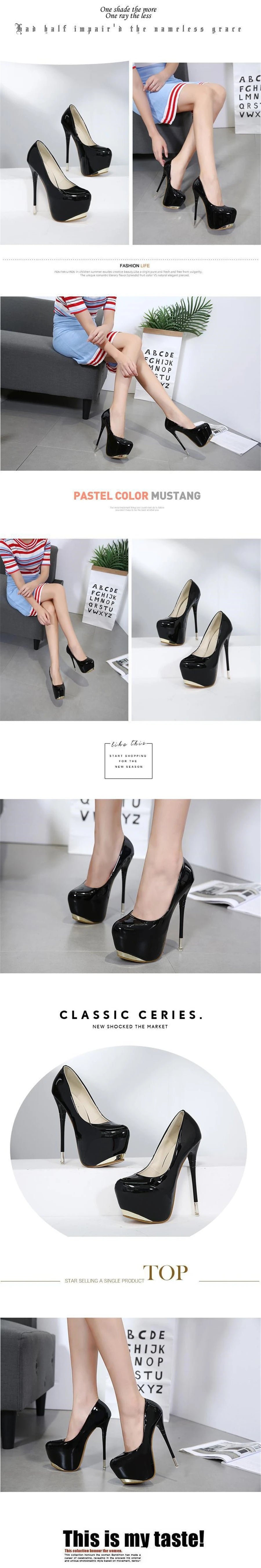 Super High Heels 16cm Red Wedding Women Shoes Black Metal Platform Sexy Patent Leather Round Toe Female Pumps Party 2025 Autumn