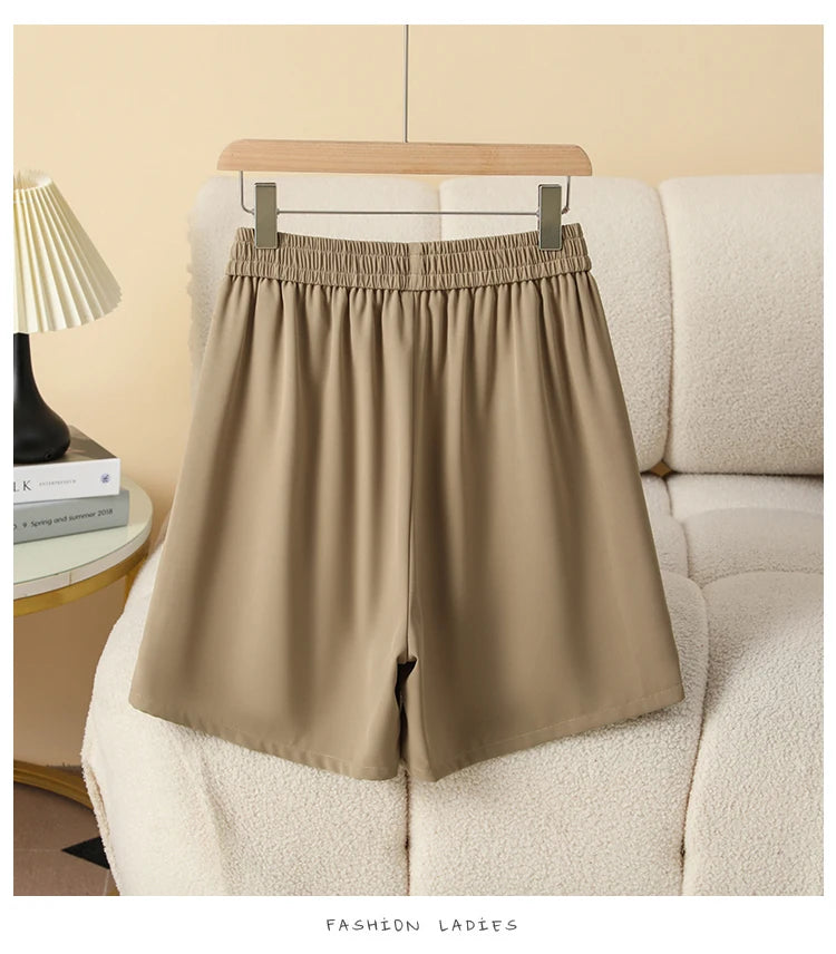 Plus Size Shorts Women High Elastic Waist Wide Leg Loose Pants With Pockets Summer 2025 New Korean Fashion Half Shorts Women