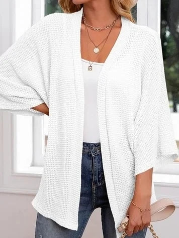 Oversized casual cardigan, women's plus size waffle knit cardigan with three-quarter length sleeves YD63 8