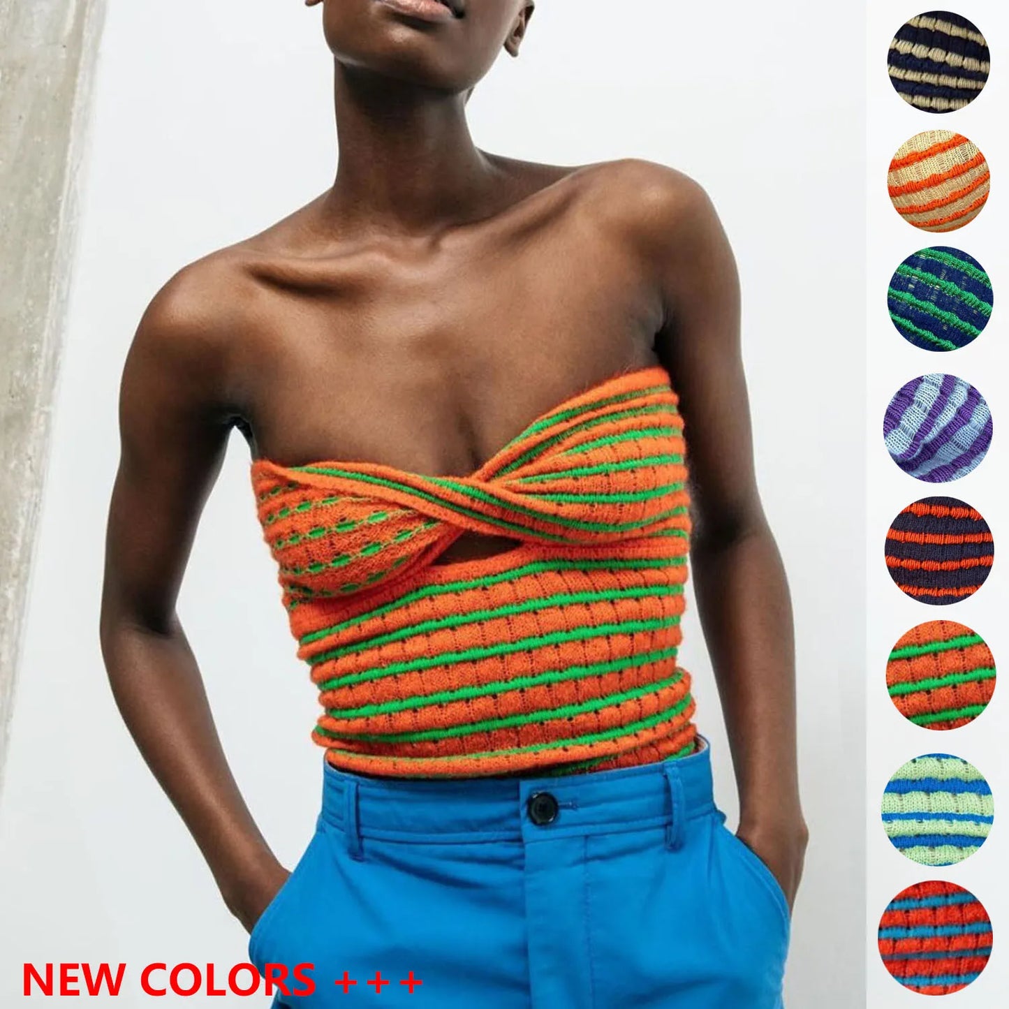 Striped Knitted Tube Top Women Off Shoulder Summer Sexy Strapless Bodycon Tank Crop Top Party Club Wear Camisole Yuqung