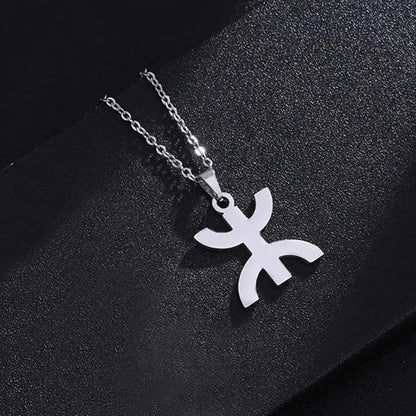 African Berbers Symbol Pendant Necklace Amazigh Letter Yaz Stainless Steel Ethnic Amulet Women Men Necklace N1114- silver