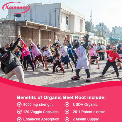 Organic Beetroot Capsules 8000 mg - Athletic Performance, Digestive and Heart Health Supplement