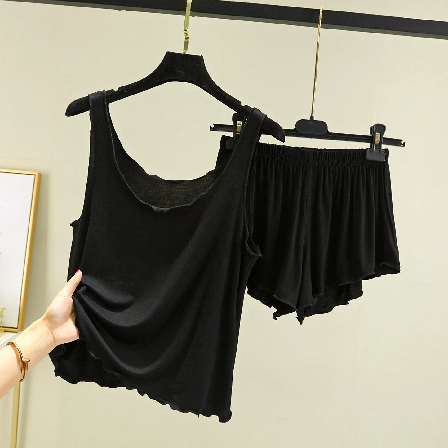 Casual Pyjama Pour Femme Summer Modal Tank Top Shorts Two-Piece Set Round Neck Sleeveless Home Wear Clothes Women Pajamas Suit