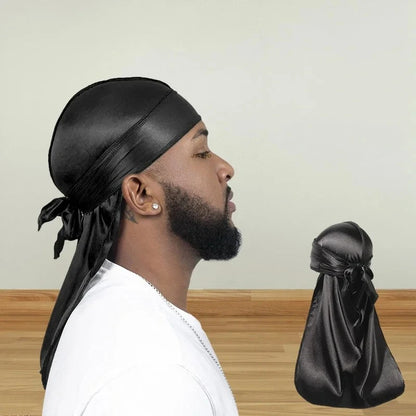 Fashion Long Tail Adult Satin Doo Rag Durag Bandanas Cap Pirate Hat Turban Men Hip Hop Headband Biker Headwrap Women Headwear