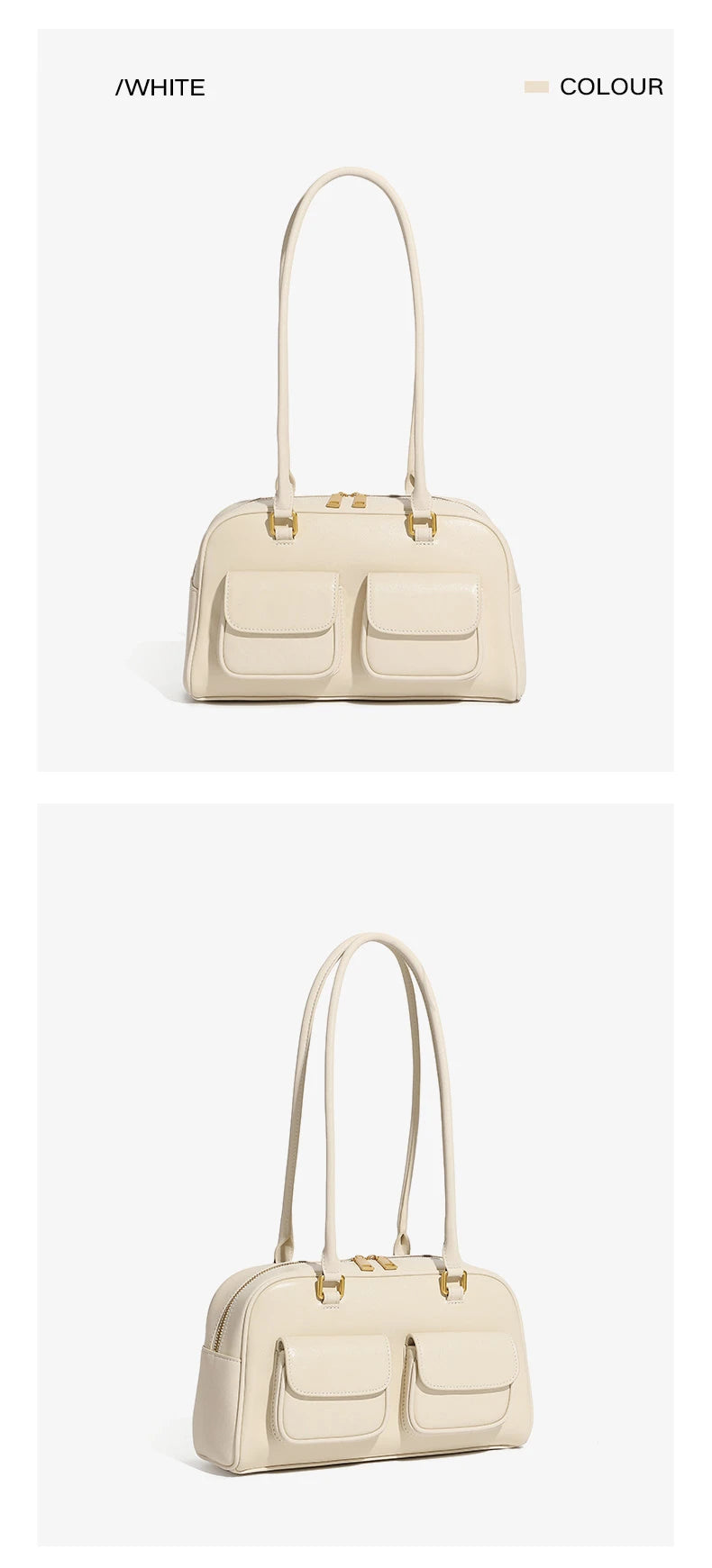 Burminsa Cowhide Genuine Leather Underarm Shoulder Bags For Women 2025 Luxury Designer Korean Bowling Tote Work Ladies Handbags