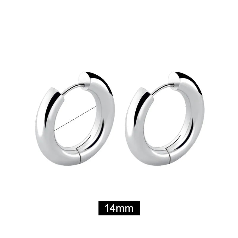 Men' s Earrings Stainless Steel Chunky Hoop Earrings For Man Round Circle Ear Hoops Punk Hip Hop Jewelry Couple Accessories KBE450-1-3