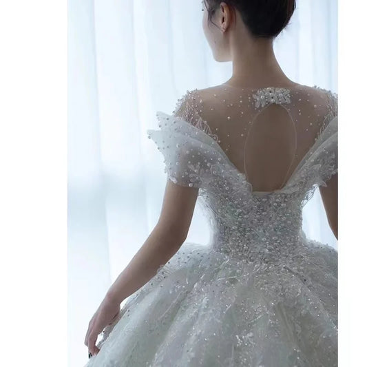 Real photos Wedding dress 2025 new arrival real beads long tail Badiee Stylez