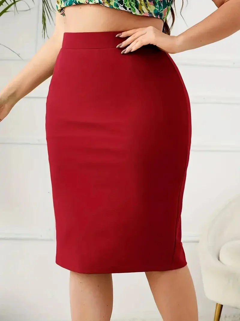2025 Summer Plus Size Solid Slim Skirt Casual High Waist Slit Skirt Women's Plus Size Clothing