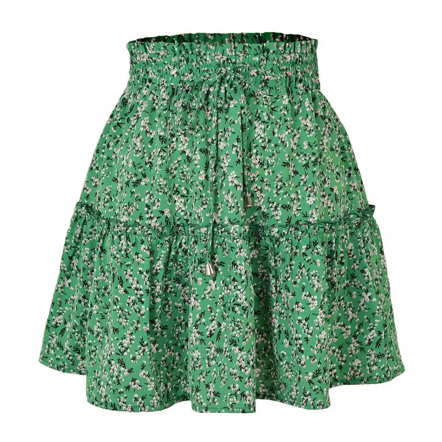 2025 Hot Sexy Ins Women's High Waist Fashion Printed Skirt Bohemian Style Small Floral A-line Female Mini Skirts Womens Green