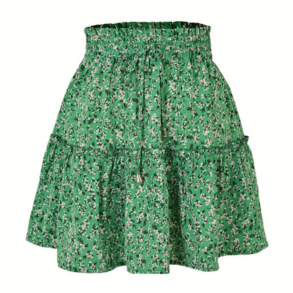 2025 Hot Sexy Ins Women's High Waist Fashion Printed Skirt Bohemian Style Small Floral A-line Female Mini Skirts Womens Green