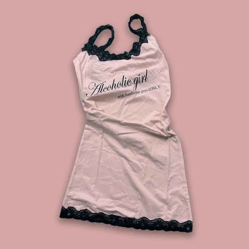 Sweet Korean Aesthetic Y2K Women Dress Classic Halter Bow Girl Tide Cute Sundress Casual Harajuku Vintage Slim Chic Frock Mini Pink 2