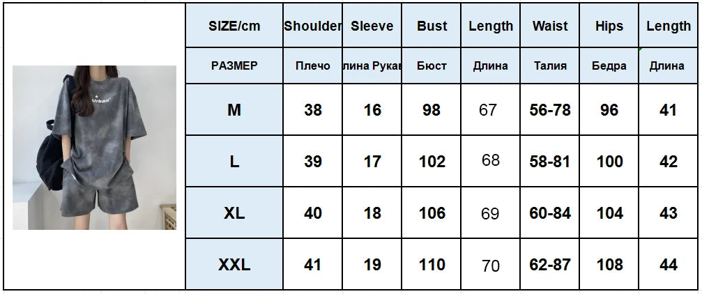 2Piece Suit Women T-Shirt Shorts Set Tie Dye Loose tshirt and wide leg middle shorts with pockets female Casual Soft Summer Sets