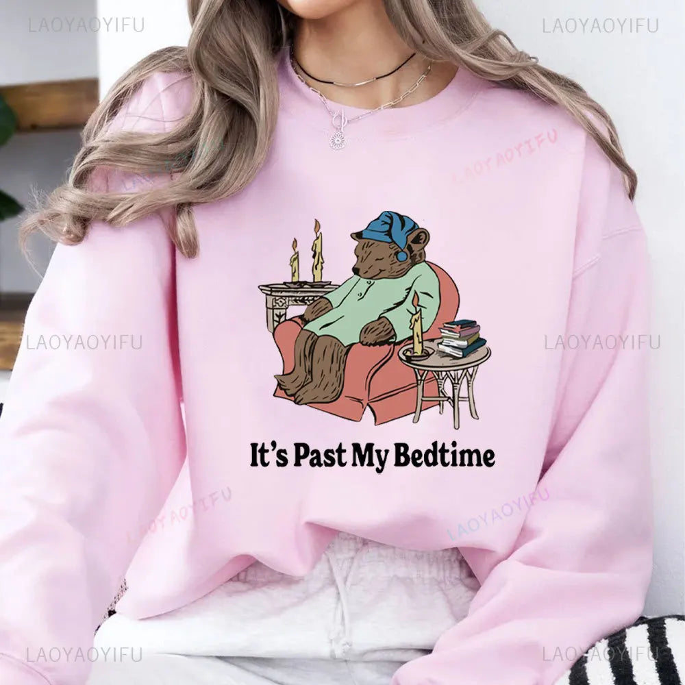It's Past My Bedtime Sweatshirt Funny Sleppy Bear Hoodie Funny Bear Meme Unisex Hooded Gift for Her Funny Saying Tops 2202669XT-pink 1