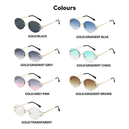 Trendy Sunglasses For Woman Summer Rimless Sunglass Oval Fashion Brand Designer Shades Pink Women's Sun Glasses UV400