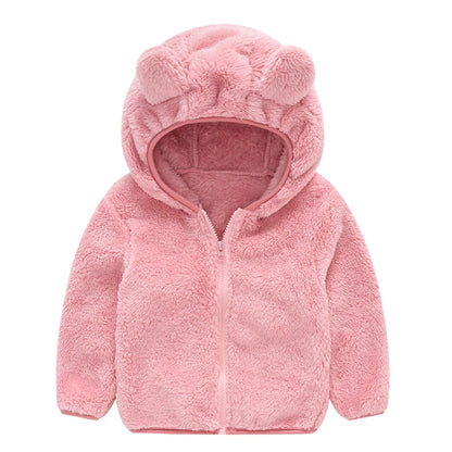 Girls woolen hooded coat solid color zipper coat children's winter clothes