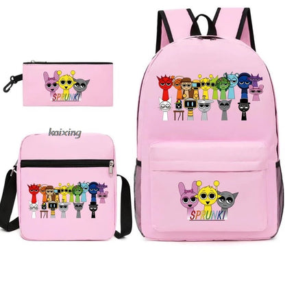 Hot Backpacks New Sprunki Students 3 PCS Set School Bag Teen Girl Boy Back To School Gift Leisure Mochila Teens Travel Bags Picture Color 10 16 inch