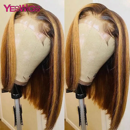 Short Bob Wig Hot Red Burgundy 99j Colored Brown Lace Front Human Hair Wigs Bone Straight Bob Wig Lace Frontal Wigs For Women