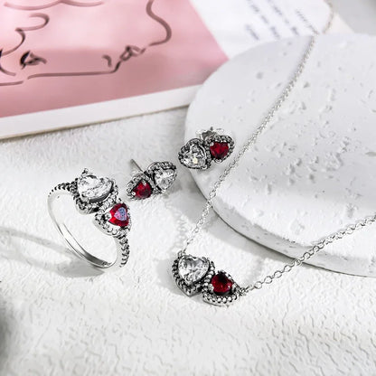 Fine Jewelry Pink Shining Bow Set Ring Earrings Bracelet Necklace Zircon Original 925 Sterling Silver DIY Women DIY Birthdy Gift