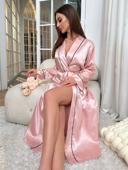 V-Neck Bridesmaid Kimono Dressing Gown Bridal Robe Sleepwear Women Nightgown Nightdress Loose Bathrobe Summer Nightwear Lingerie