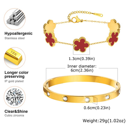 Vnox Exquisite 13mm Clover Bracelet Set for Women, Love Gift Bracelets for Wife Mothers Day Jewelry, Stainless Steel Cuff Bangle Badiee Stylez